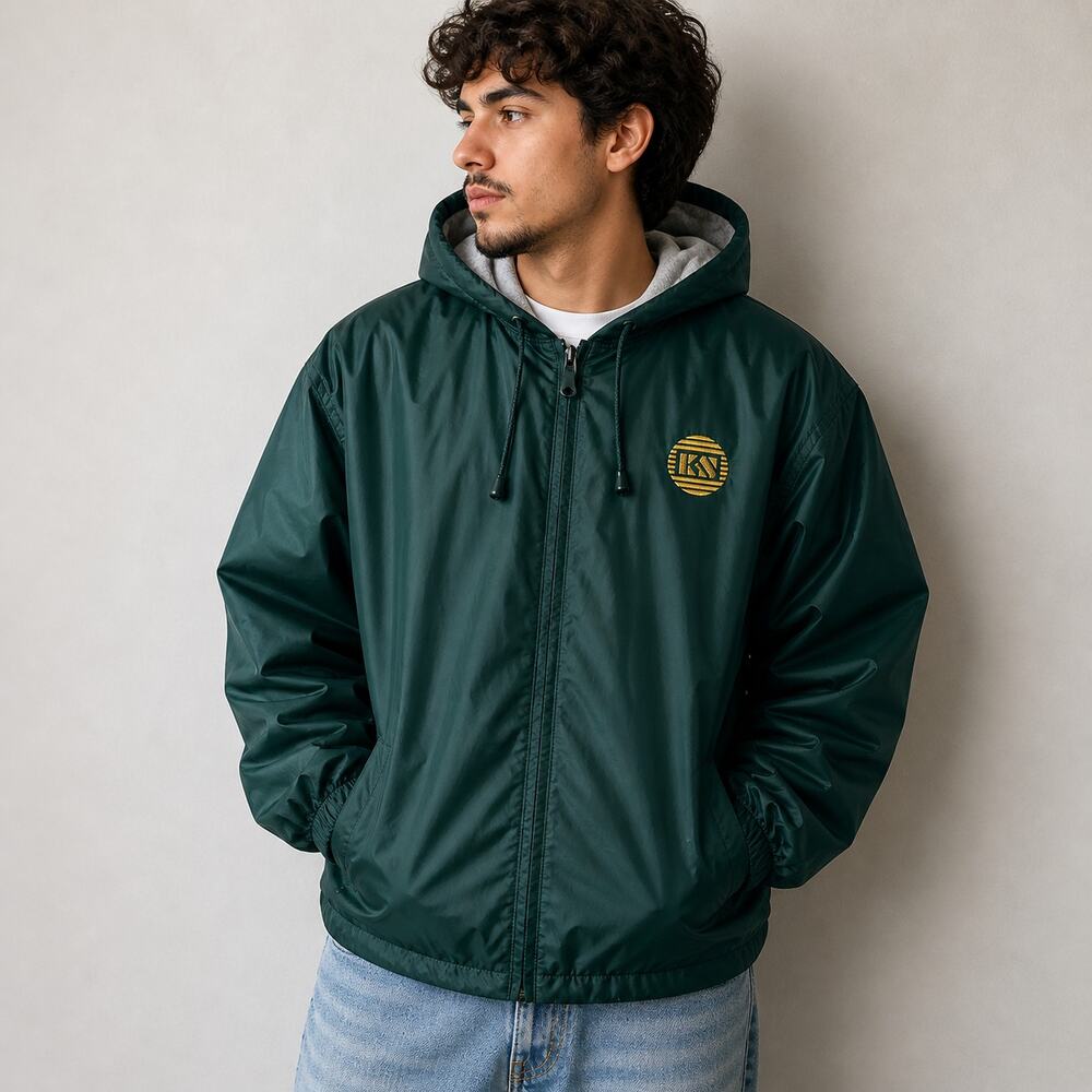 UltraClub Hooded Windbreaker Jacket Green Full Zip Mens 2XL KS Logo